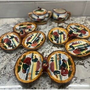 Vintage‎ Mallard Duck Design Creamer Sugar Bowl Snack Plates Set Ceramic